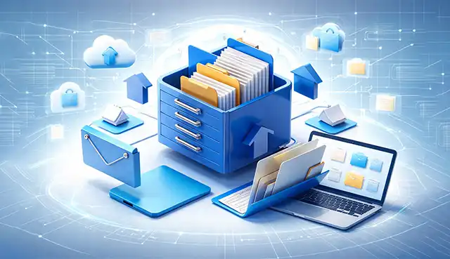 Digital document filing archival dashboard with search filters and metadata view