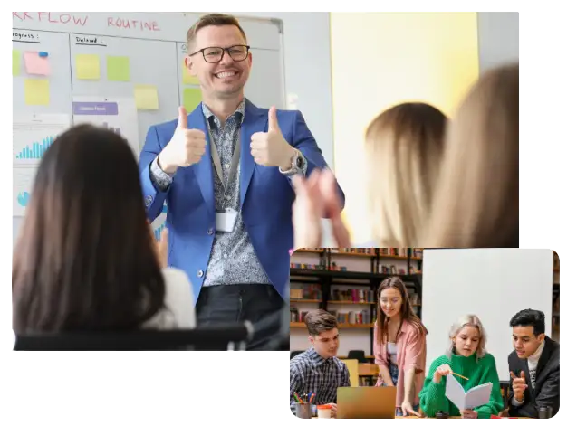 Education automation solution highlights icons for user-friendly interface and AI processes